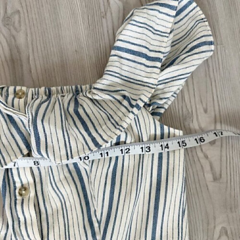 Wayf Off The Shoulder Striped Ruffle Button Up Dress Blue Cream Size Medium - Picture 12 of 12